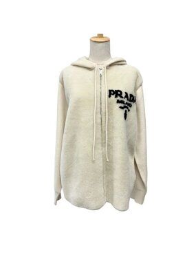 Prada Top White Black Hoodie Hoody Logo Knit Cashmere